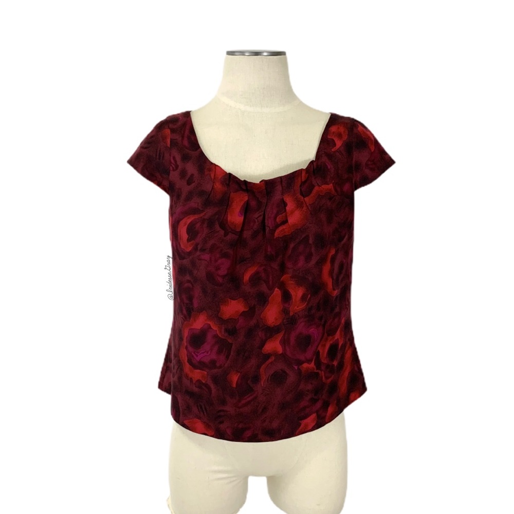 Martin + Osa Red Watercolor Cap Sleeve Top Small